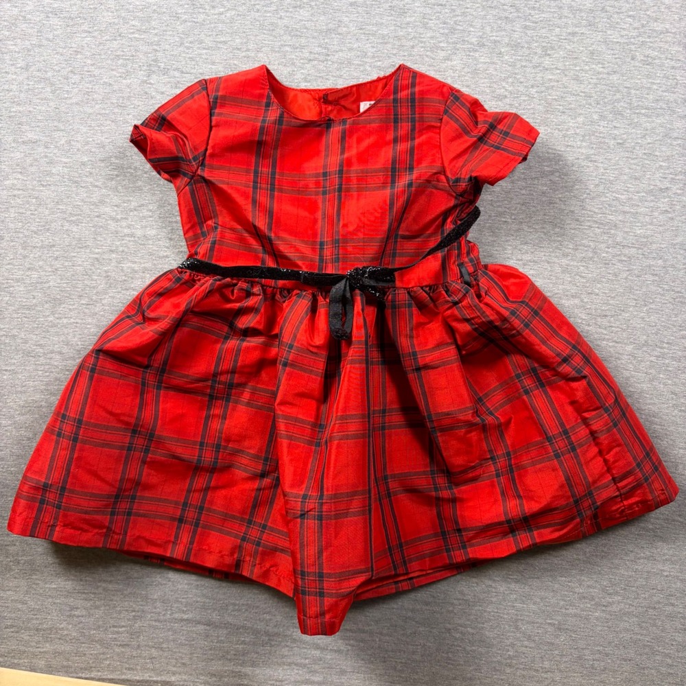 Carter's Christmas Dress Girls 6M Red Plaid Taffeta Holiday Glitter Belt